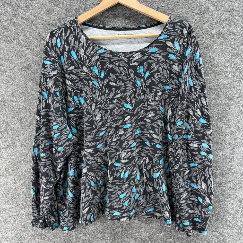 Croft & Barrow T-Shirt Women 3X Plus Black Floral Long Sleeve Cotton Casual